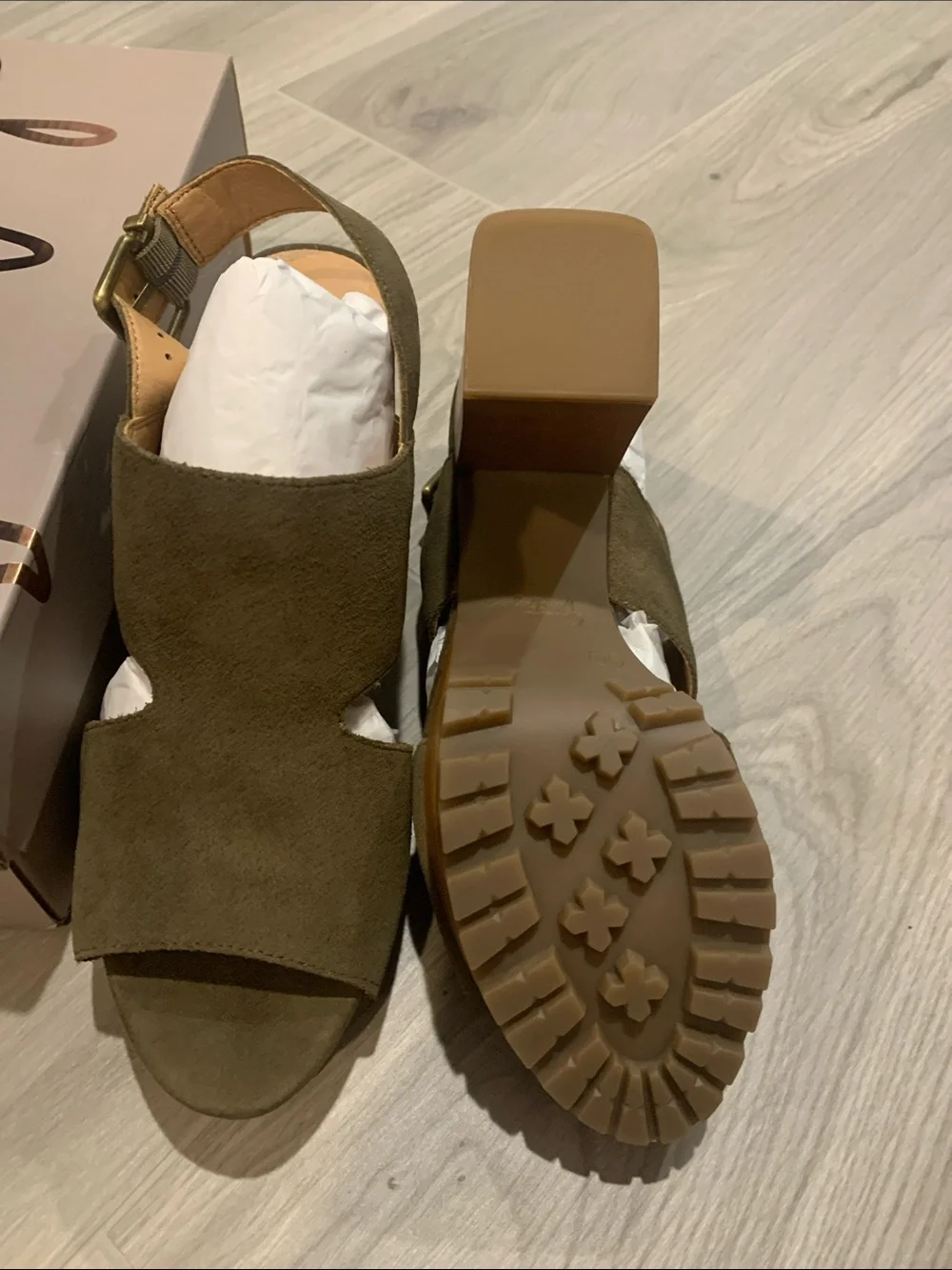 Crown Vintage Olive Suede Open-Toe Cutout Wedges
